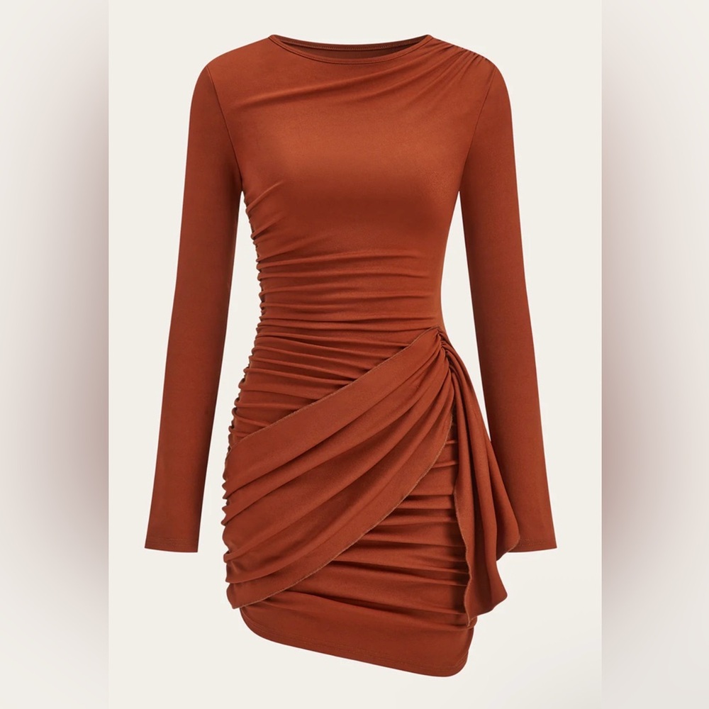 Commense Ruched Long Sleeve Bodycon Dress